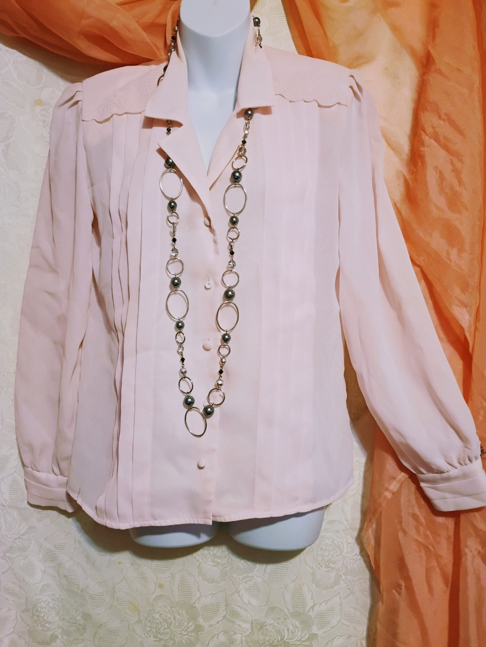 Ladies Soft Blush Button-Down Pleated Blouse Sz 4